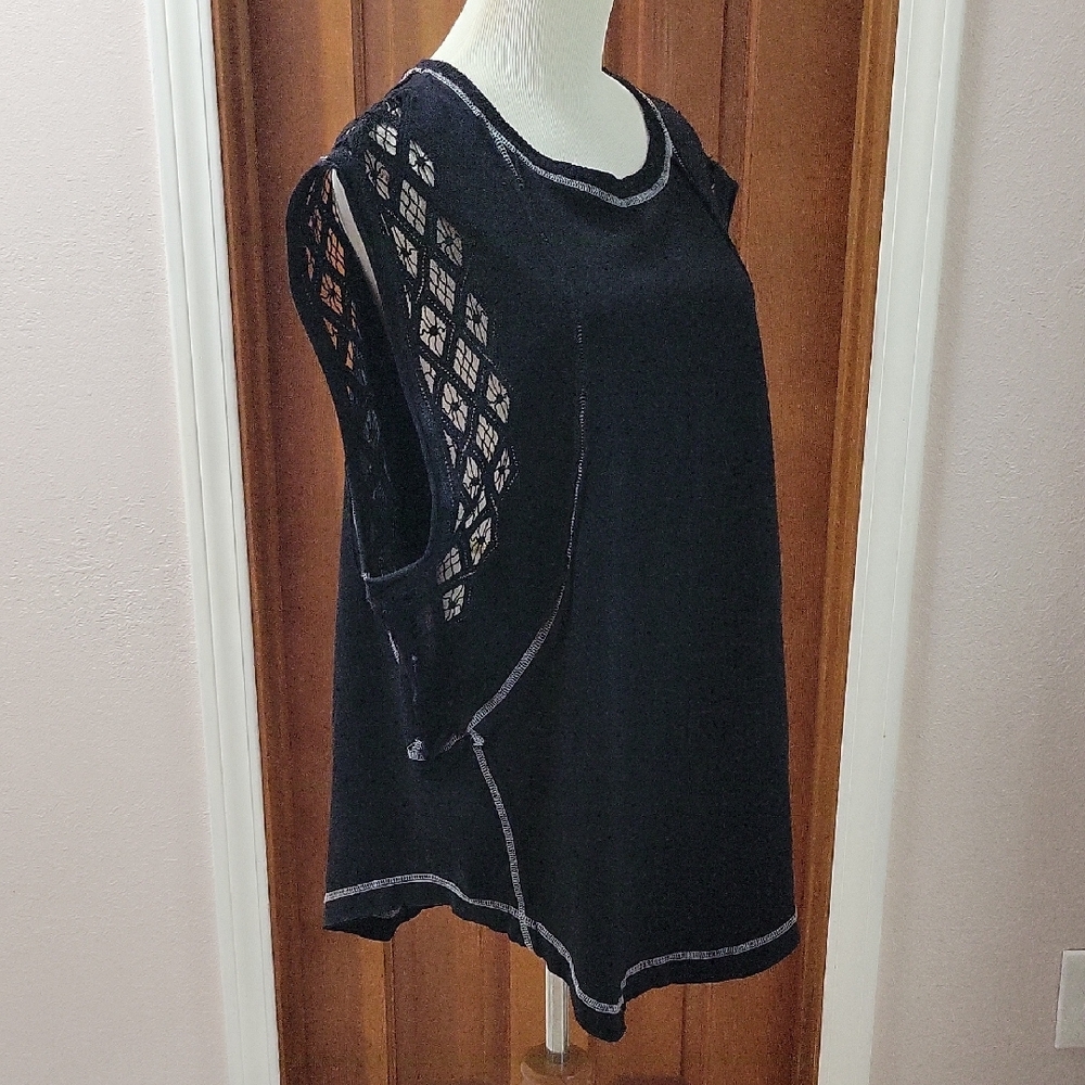 NWOT Free People Black Sleeveless Knit Top with Lace Detail